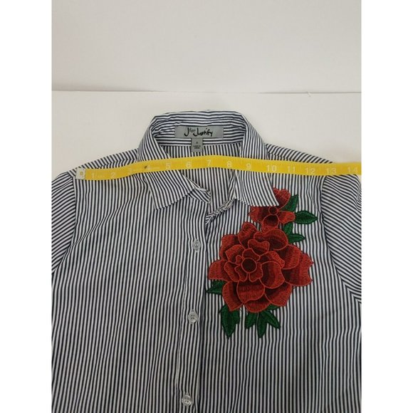 J for Justify Shirt Dress Size Small Embroidered Rose Flowers Striped Floral - Picture 7 of 12